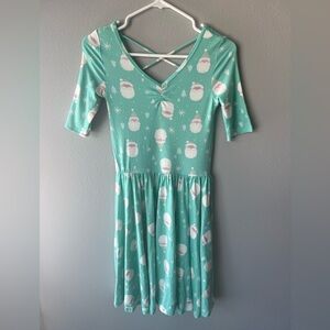 Dot Dot Smile light green Santa Christmas short sleeve skater dress sz 11y NWT